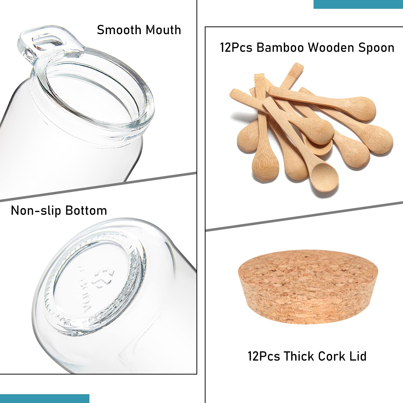 Yeboda 10Oz Small Glass Storage Jars With Cork Lids And Spoons Yogurt Containers For Pantry,Bathroom,Spices,Honey,Mousse,Candy,C